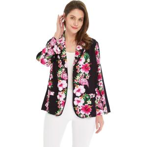 imageWomen Light Weight Rayon Casual Open Front Jacket CardiganPink Black Hibiscus Vine