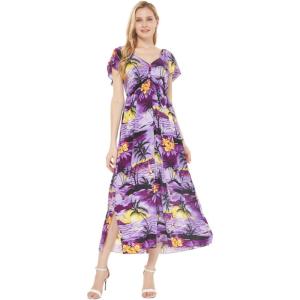 imageWomens Hawaiian Maxi Ruffle Sleeve Dress in Sunset PatternsSunset Purple