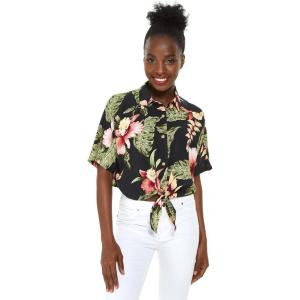 imageWomens Hawaiian Tie Front Crop Top Aloha Shirt in RafelsiaBlack Rafelsia