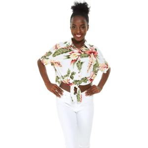 imageWomens Hawaiian Tie Front Crop Top Aloha Shirt in RafelsiaCream Rafelsia