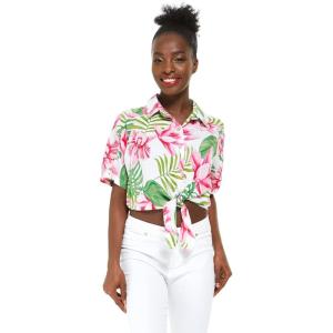 imageWomens Hawaiian Tie Front Crop Top Aloha Shirt in Wispy CereusLotus and Orchid