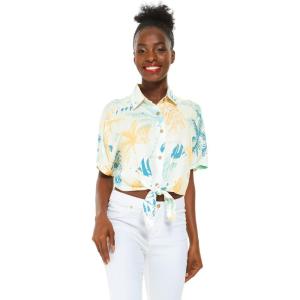 imageWomens Hawaiian Tie Front Crop Top Aloha Shirt in Wispy CereusSandy Beach Sun Kissed Yellow