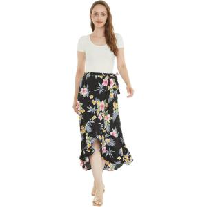 imageWomens Hawaiian Luau Wrap Ruffle Skirt in Hibiscus BlueHibiscus Black