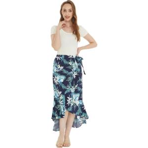 imageWomens Hawaiian Luau Wrap Ruffle Skirt in Sunset Neon PastelOrchid Breeze Navy