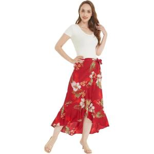 imageWomens Hawaiian Luau Wrap Ruffle Skirt in Sunset Neon PastelPineapple Garden Burgundy