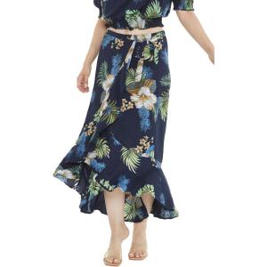 imageWomens Hawaiian Luau Wrap Ruffle Skirt in Sunset Neon PastelPineapple Garden Navy