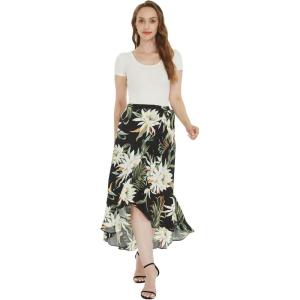 imageWomens Hawaiian Luau Wrap Ruffle Skirt in Wispy Cereus BlackWispy Cereus Black