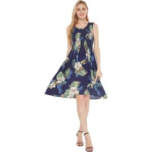 imageWomens Hawaiian Tank Elastic Luau Dress Rafelsia BorderPineapple Garden Navy
