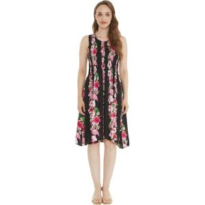 imageWomens Hawaiian Tank Elastic Luau Dress in Pink Hibiscus VinePink Hibiscus Vine Black