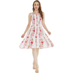 imageWomens Hawaiian Tank Elastic Luau Dress in Pink Hibiscus VinePink Hibiscus Vine White