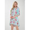 imageWomens Hawaiian 34 Sleeve Mermaid Ruffle Tunic Dress in Pink HibiscusPink Turquoise Hibiscus Vine
