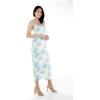 imageWomens Hawaiian Luau Floral Print Maxi Sweetheart DressPacific Palm Cream