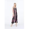 imageWomens Hawaiian Luau Pink Hibiscus Vine Maxi Sweetheart DressPink Black Hibiscus Vine