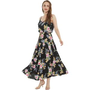 imageHawaii Hangover Womens Hawaiian Maxi Tiered Dress in Hibiscus BlueHibiscus Black