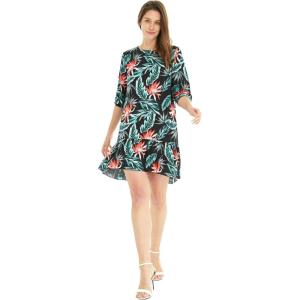 imageWomens Hawaiian 34 Sleeve Mermaid Ruffle Tunic Dress in Hibiscus BlueBlooming Lily