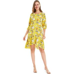imageWomens Hawaiian 34 Sleeve Mermaid Ruffle Tunic Dress in Hibiscus BlueGarden Poppy Yellow