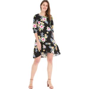 imageWomens Hawaiian 34 Sleeve Mermaid Ruffle Tunic Dress in Hibiscus BlueHibiscus Black
