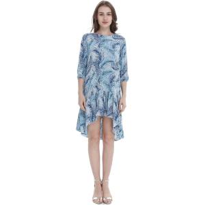 imageWomens Hawaiian 34 Sleeve Mermaid Ruffle Tunic Dress in Hibiscus BlueSimply Blue Leaves