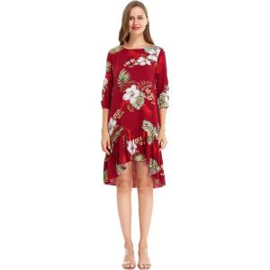 imageWomens Hawaiian 34 Sleeve Mermaid Ruffle Tunic Dress in Pineapple Garden NavyPineapple Garden Burgundy
