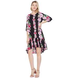 imageWomens Hawaiian 34 Sleeve Mermaid Ruffle Tunic Dress in Pink HibiscusPink Black Hibiscus Vine