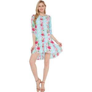 imageWomens Hawaiian 34 Sleeve Mermaid Ruffle Tunic Dress in Pink HibiscusPink Turquoise Hibiscus Vine