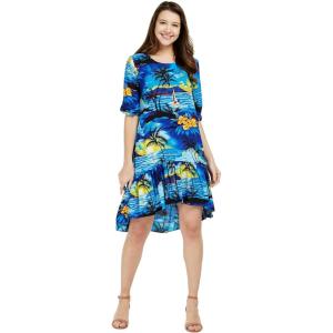imageWomens Hawaiian 34 Sleeve Mermaid Ruffle Tunic Dress in Sunset BlueSunset Blue