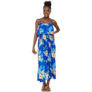 imageWomens Hawaiian Maxi Ruffle Luau Dress Hibiscus FloralHibiscus Blue