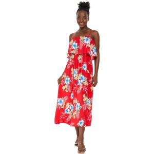 imageWomens Hawaiian Maxi Ruffle Luau Dress Hibiscus FloralHibiscus Red