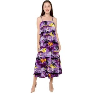 imageWomens Hawaiian Maxi Ruffle Luau Dress Hibiscus FloralPurple Sunset