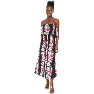 imageWomens Hawaiian Maxi Ruffle Luau Dress Pink Hibiscus VinePink Black Hibiscus Vine