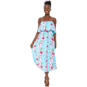 imageWomens Hawaiian Maxi Ruffle Luau Dress Pink Hibiscus VinePink Turquoise Hibiscus Vine