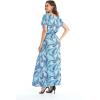 imageWomens Hawaiian Luau Cap Sleeve Maxi Simple Dress in BloomSimply Blue Leaf