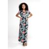 imageWomens Hawaiian Luau Cap Sleeve Maxi Simple Dress in Orchid BreezeBlooming Lily Black