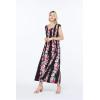 imageWomens Hawaiian Maxi Tank Elastic Luau Dress Pink Black Hibiscus VinePink Black Hibiscus Vine