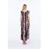 imageWomens Hawaiian Maxi Tank Elastic Luau Dress Pink Black Hibiscus VinePink Black Hibiscus Vine