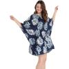 imageWomens Hawaiian Poncho Luau Dress Hibiscus BlackPalm Leaves Navy