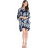 imageWomens Hawaiian Poncho Luau Dress Hibiscus BlackPalm Leaves Navy