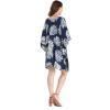 imageWomens Hawaiian Poncho Luau Dress Hibiscus BlackPalm Leaves Navy