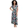 imageWomens Hawaiian Luau Cap Sleeve Maxi Simple Dress in Orchid BreezeBlooming Lily Black