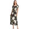 imageWomens Hawaiian Luau Cap Sleeve Maxi Simple Dress in Wispy CereusWispy Cereus Black