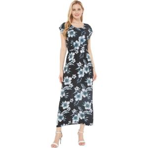 imageWomens Hawaiian Luau Cap Sleeve Maxi Simple Dress in BloomMidnight Bloom