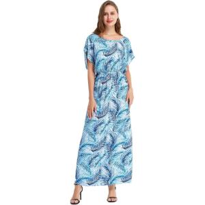 imageWomens Hawaiian Luau Cap Sleeve Maxi Simple Dress in BloomSimply Blue Leaf