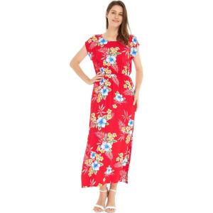 imageWomens Hawaiian Luau Cap Sleeve Maxi Simple Dress in HibiscusHibiscus Red