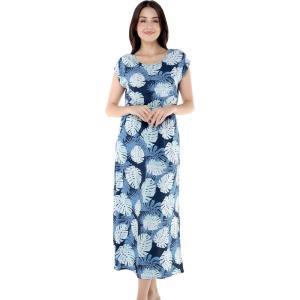 imageWomens Hawaiian Luau Cap Sleeve Maxi Simple Dress in Pacific PalmPacific Palm Navy