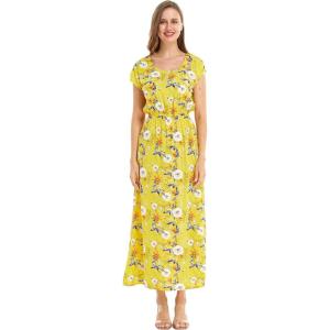 imageWomens Hawaiian Luau Cap Sleeve Maxi Simple Dress in Pineapple GardenGarden Poppy Yellow