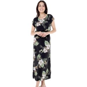 imageWomens Hawaiian Luau Cap Sleeve Maxi Simple Dress in Pineapple GardenPineapple Garden Black