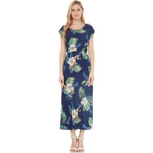 imageWomens Hawaiian Luau Cap Sleeve Maxi Simple Dress in Pineapple GardenPineapple Garden Navy