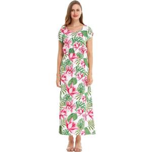 imageWomens Hawaiian Luau Cap Sleeve Maxi Simple Dress in Wispy CereusLotus and Orchid