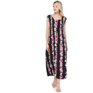 imageWomens Hawaiian Maxi Tank Elastic Luau Dress Pink Black Hibiscus VinePink Black Hibiscus Vine