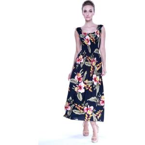 imageWomens Hawaiian Maxi Tank Elastic Luau Dress in RafelsiaRafelsia Black